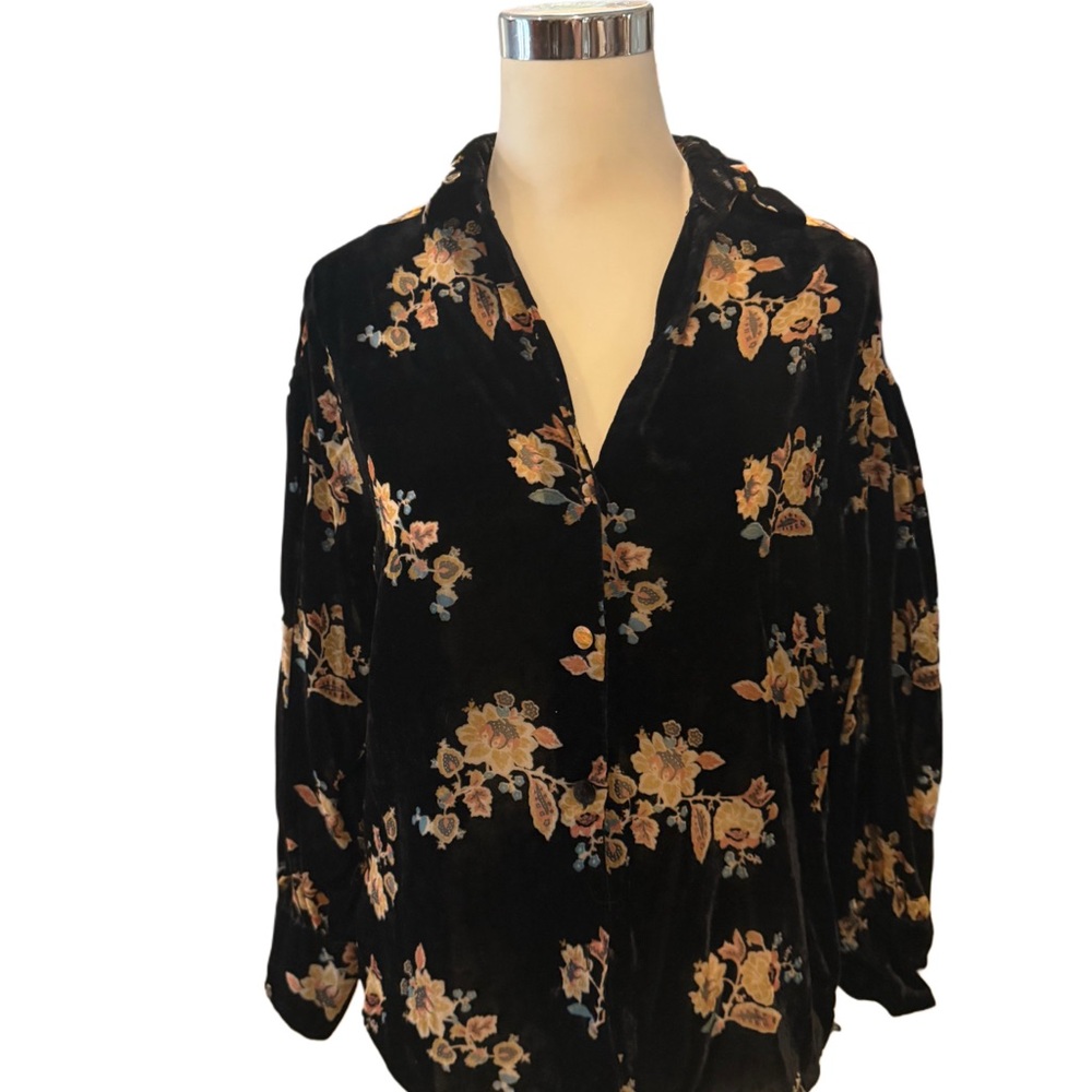 Another Love Black Floral Velvet Blouse